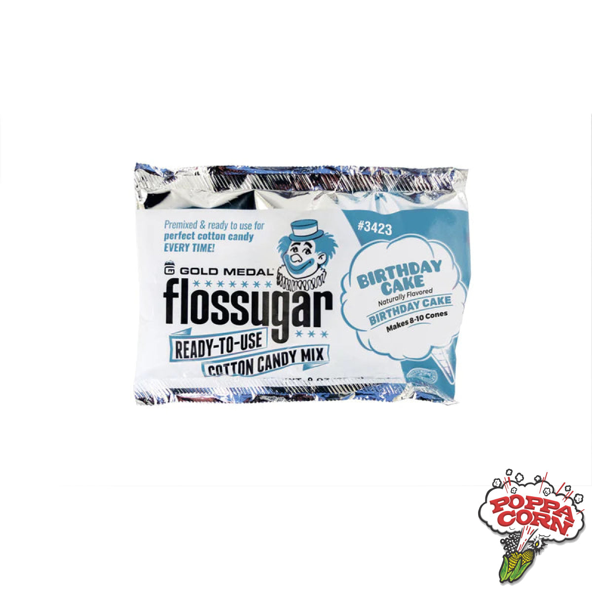 Birthday Cake 8-oz. Flossugar Pouches - FLO202 - Poppa Corn Corp