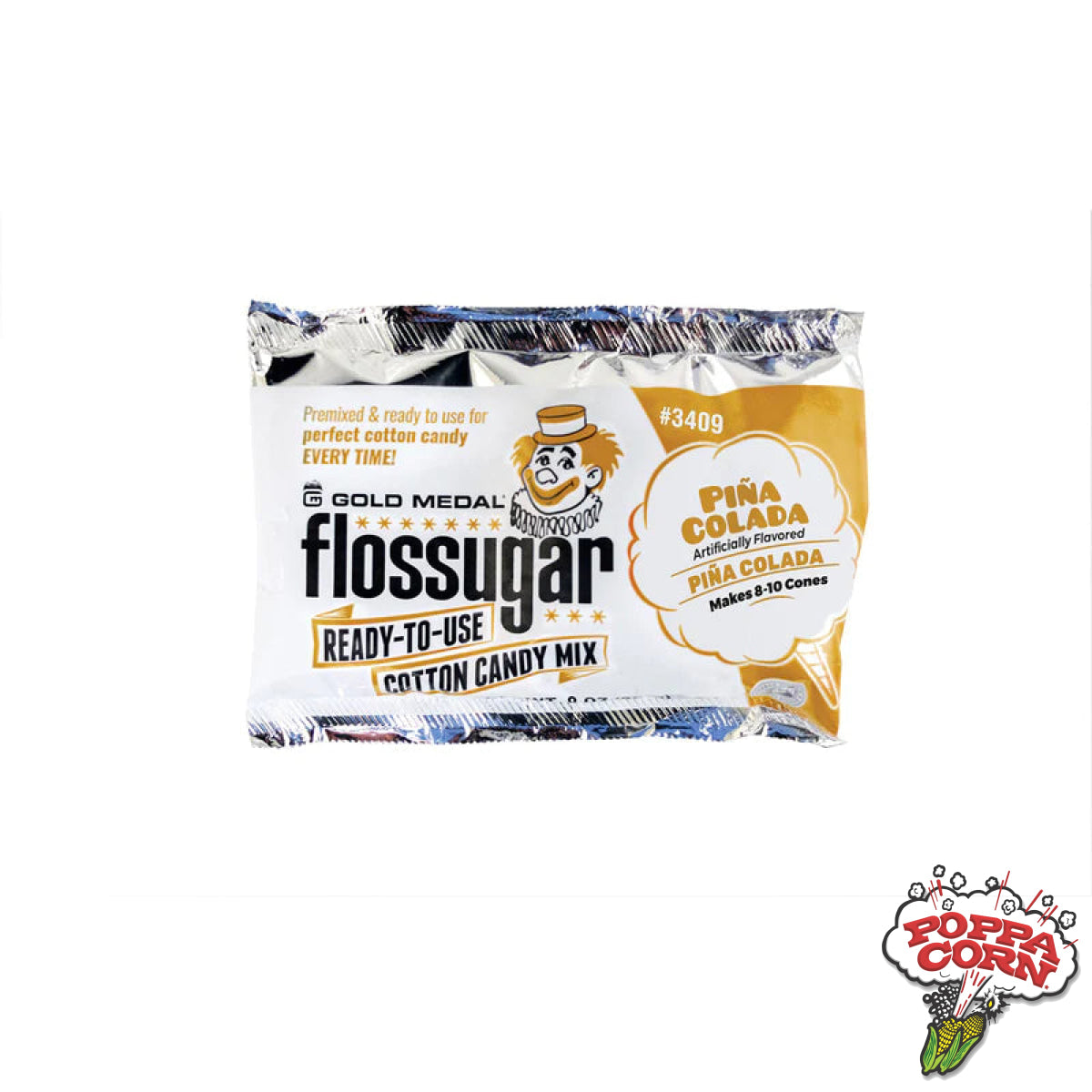 Piña Colada 8-oz. Flossugar Pouches - FLO204 - Poppa Corn Corp