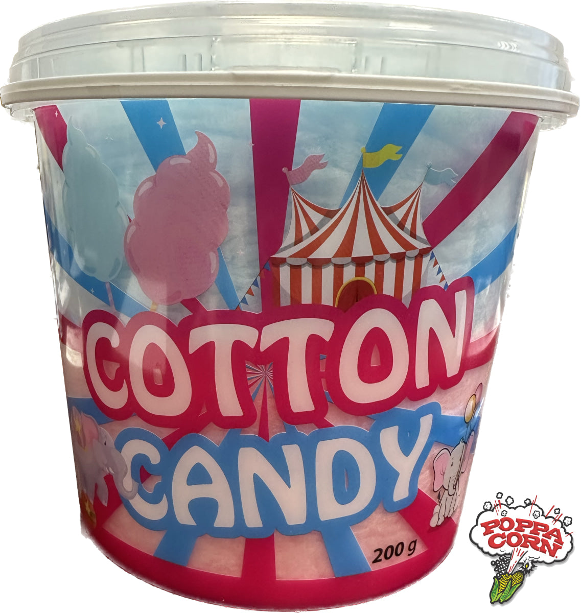 Poppa Corn's Cotton Candy Tubs - Pre-Packaged Candy Floss Tubs - 200g - S200FRONT - Poppa Corn Corp