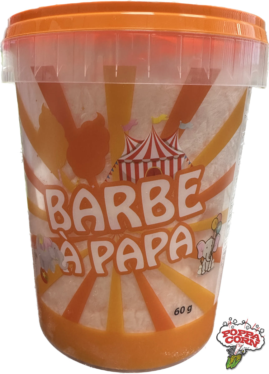 Poppa Corn's Orange Cotton Candy Tubs - Pre-Packaged Candy Floss Tubs - 24 x 60g/Case - S112ORANGE - Poppa Corn Corp