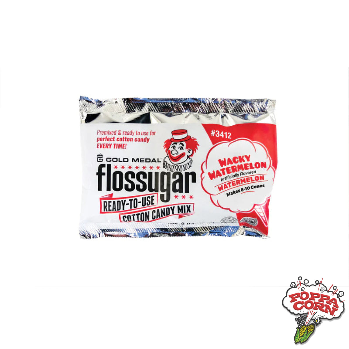 Wacky Watermelon 8-oz. Flossugar Pouches - FLO208 - Poppa Corn Corp